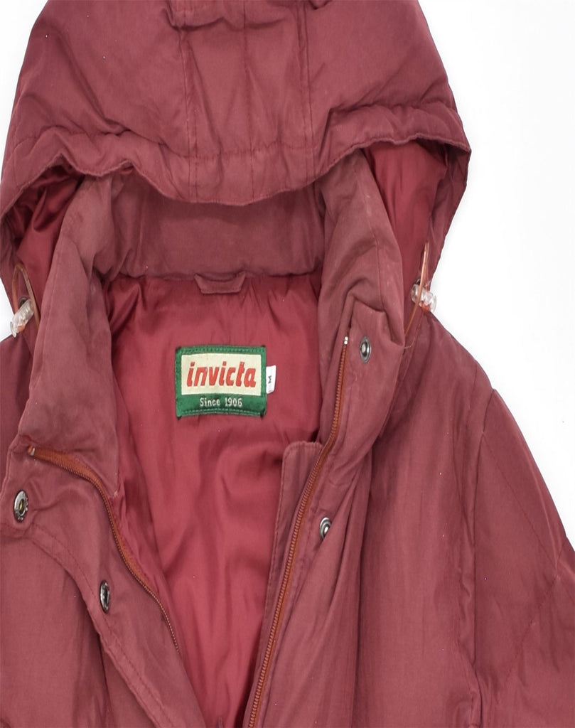 INVICTA Womens Loose Fit Hooded Padded Coat UK 14 Medium Maroon Polyester | Vintage | Thrift | Second-Hand | Used Clothing | Messina Hembry 