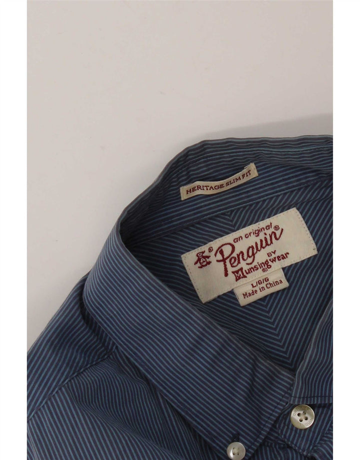 Penguin Mens Heritage Slim Fit Shirt Large Blue Pinstripe