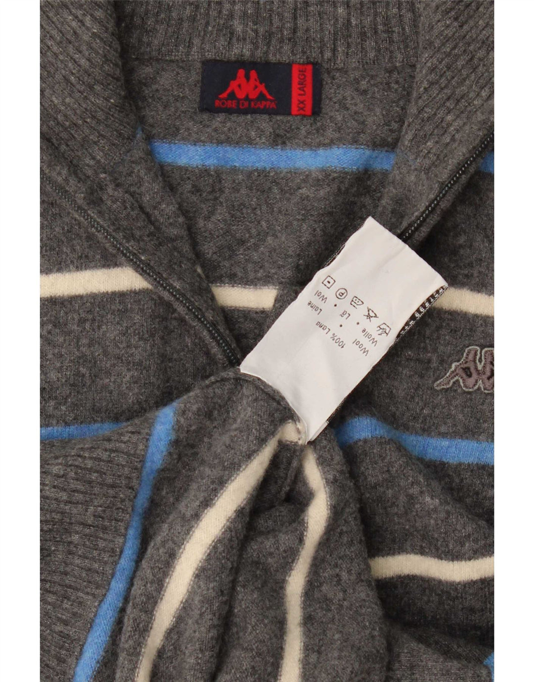 Kappa Mens Cardigan Sweater 2XL Grey Striped Wool
