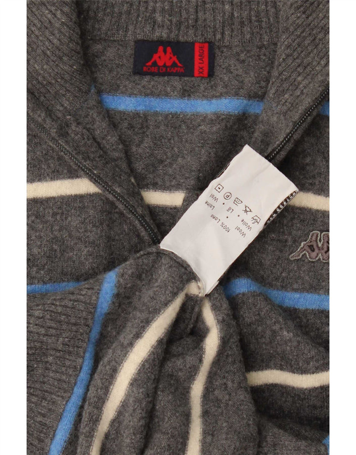 Kappa Mens Cardigan Sweater 2XL Grey Striped Wool