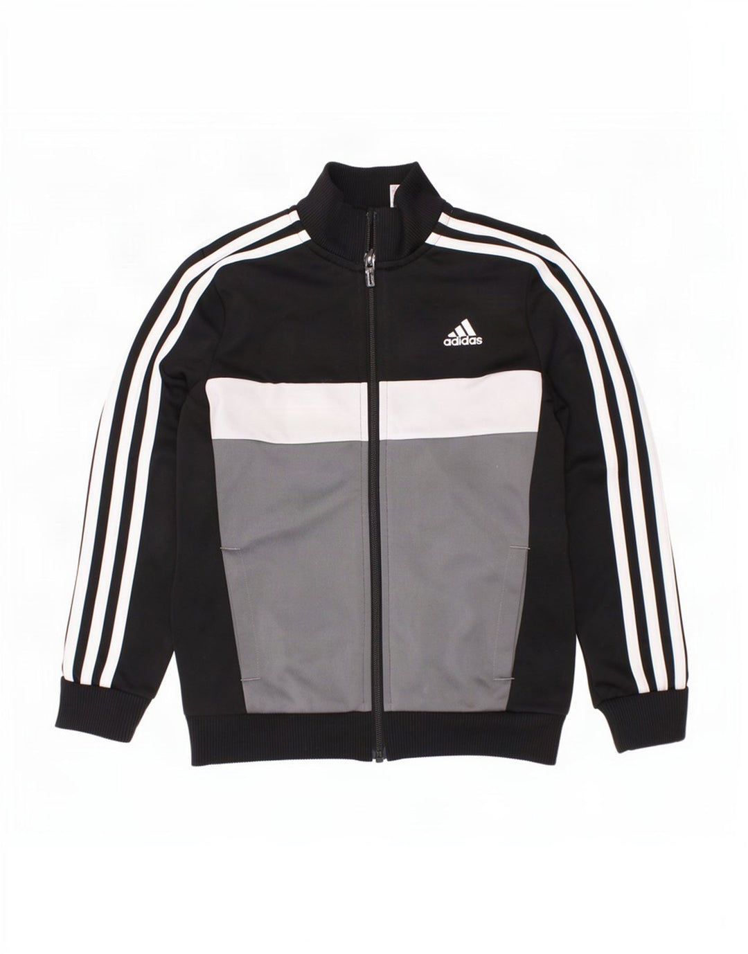 Adidas Boys Tracksuit Top Jacket 7-8 Years Black Colourblock Polyester
