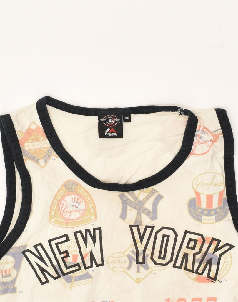 MAJESTIC Mens New York Graphic Vest Top XS Beige Cotton | Vintage Majestic | Thrift | Second-Hand Majestic | Used Clothing | Messina Hembry 