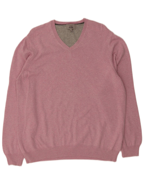 Marks & Spencer Mens V-Neck Jumper Sweater XL Pink Cotton
