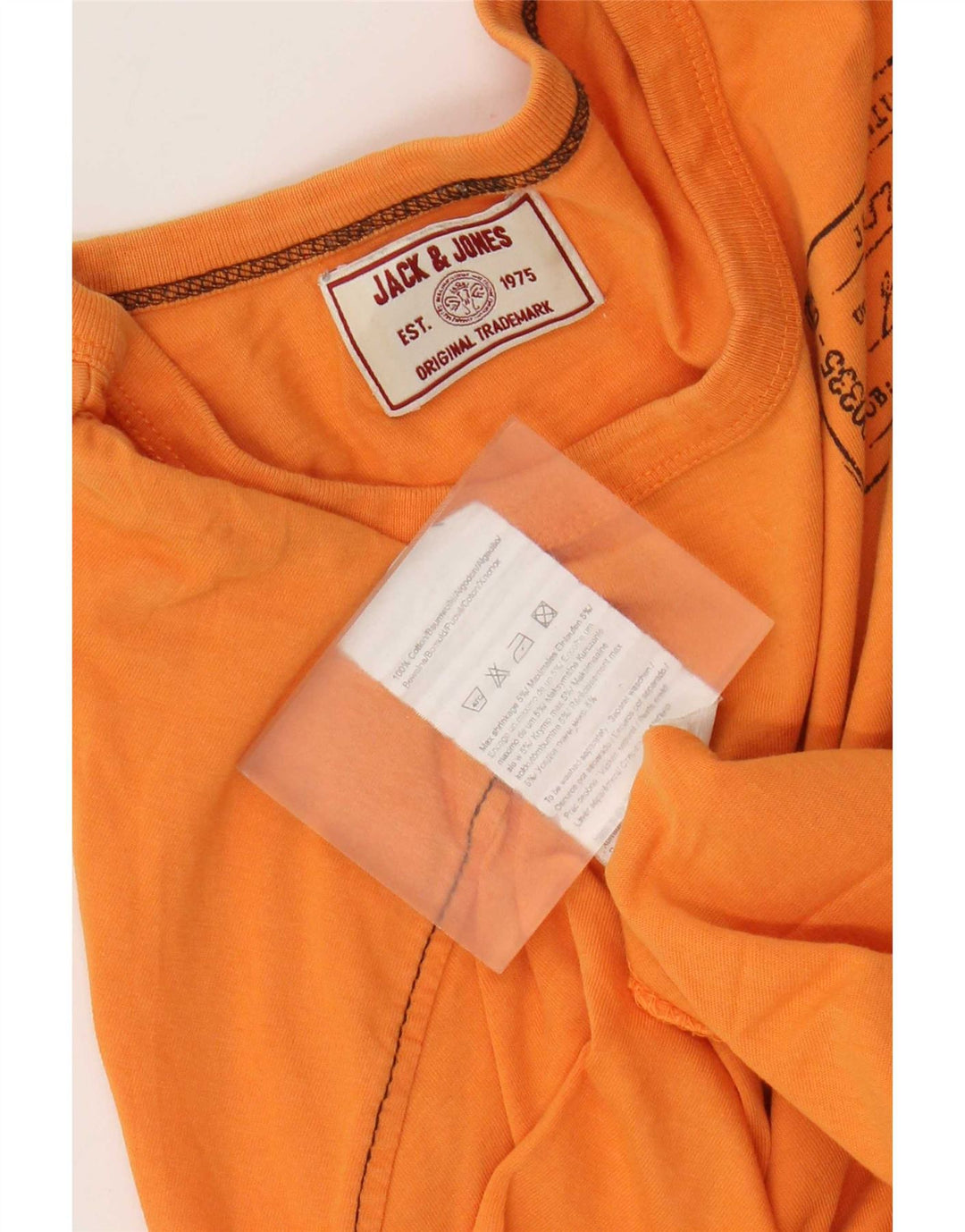 Jack & Jones Mens Graphic T-Shirt Top Medium Orange Cotton