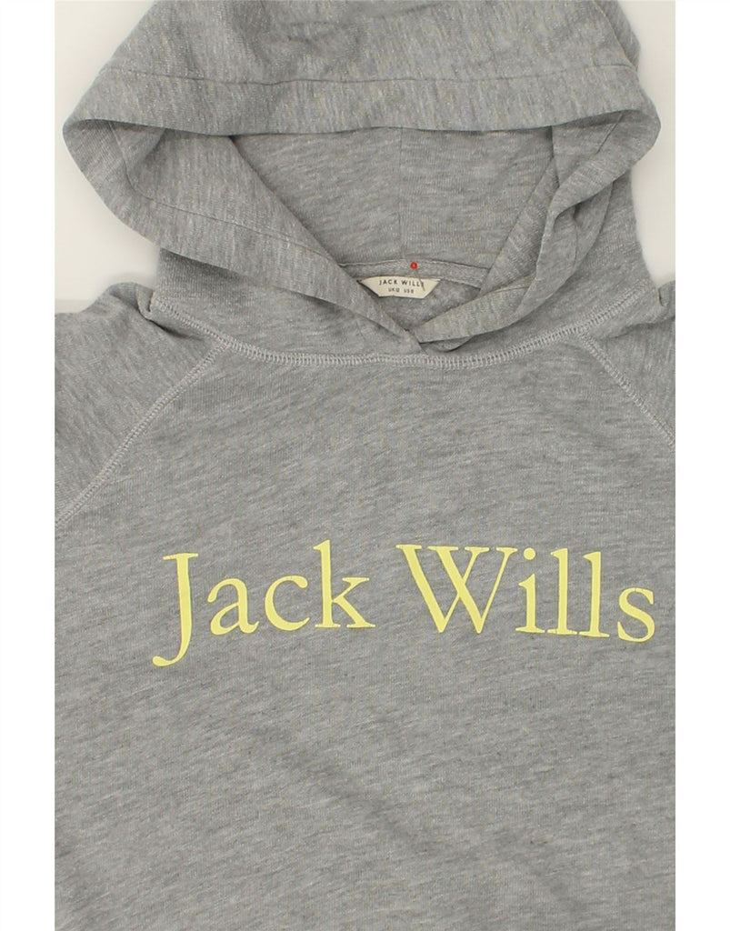 JACK WILLS Womens Graphic Hoodie Jumper UK 12 Medium Grey Cotton | Vintage Jack Wills | Thrift | Second-Hand Jack Wills | Used Clothing | Messina Hembry 