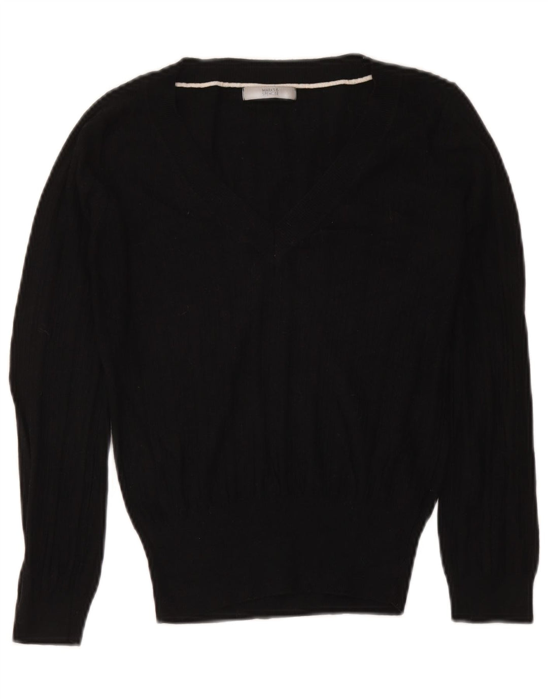 Marks & Spencer Womens Crop V-Neck Jumper Sweater UK 12 Medium Black