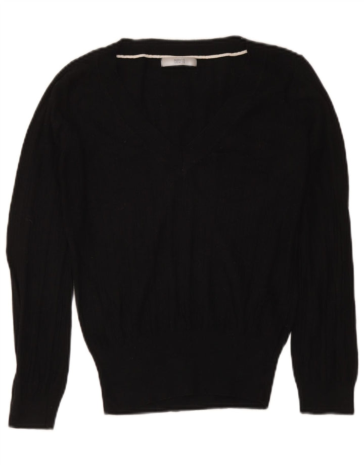 Marks & Spencer Womens Crop V-Neck Jumper Sweater UK 12 Medium Black