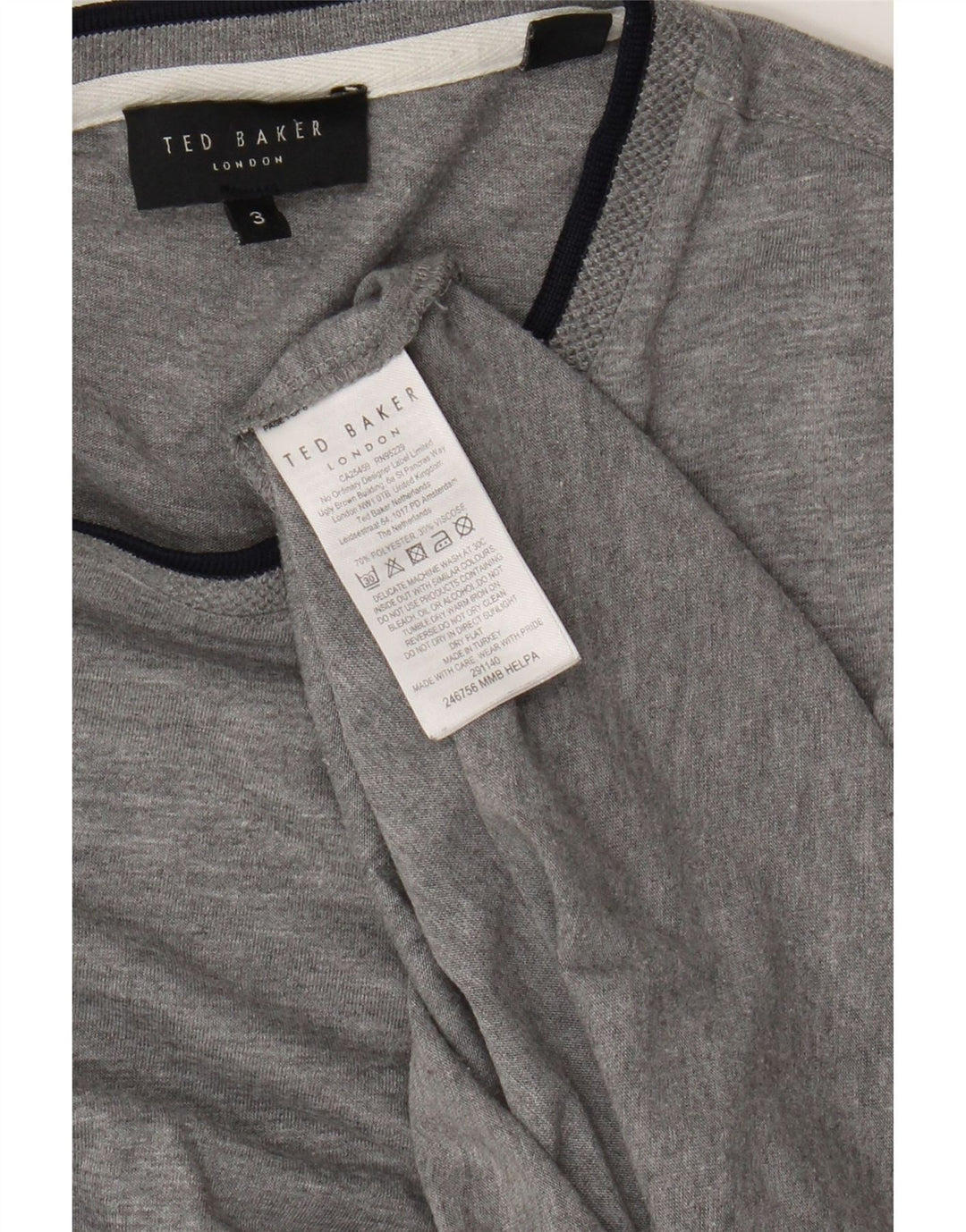 Ted Baker Mens T-Shirt Top Size 3 Medium Grey Polyester