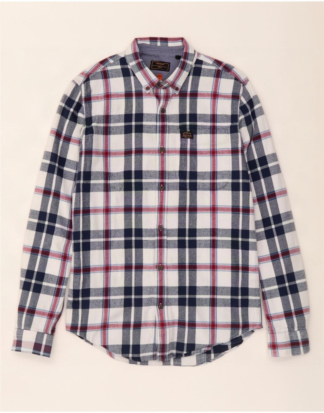 Superdry Mens Flannel Shirt Large Navy Blue Check Cotton