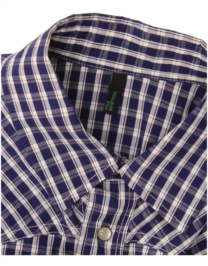 Benetton Mens Shirt Small Navy Blue Check