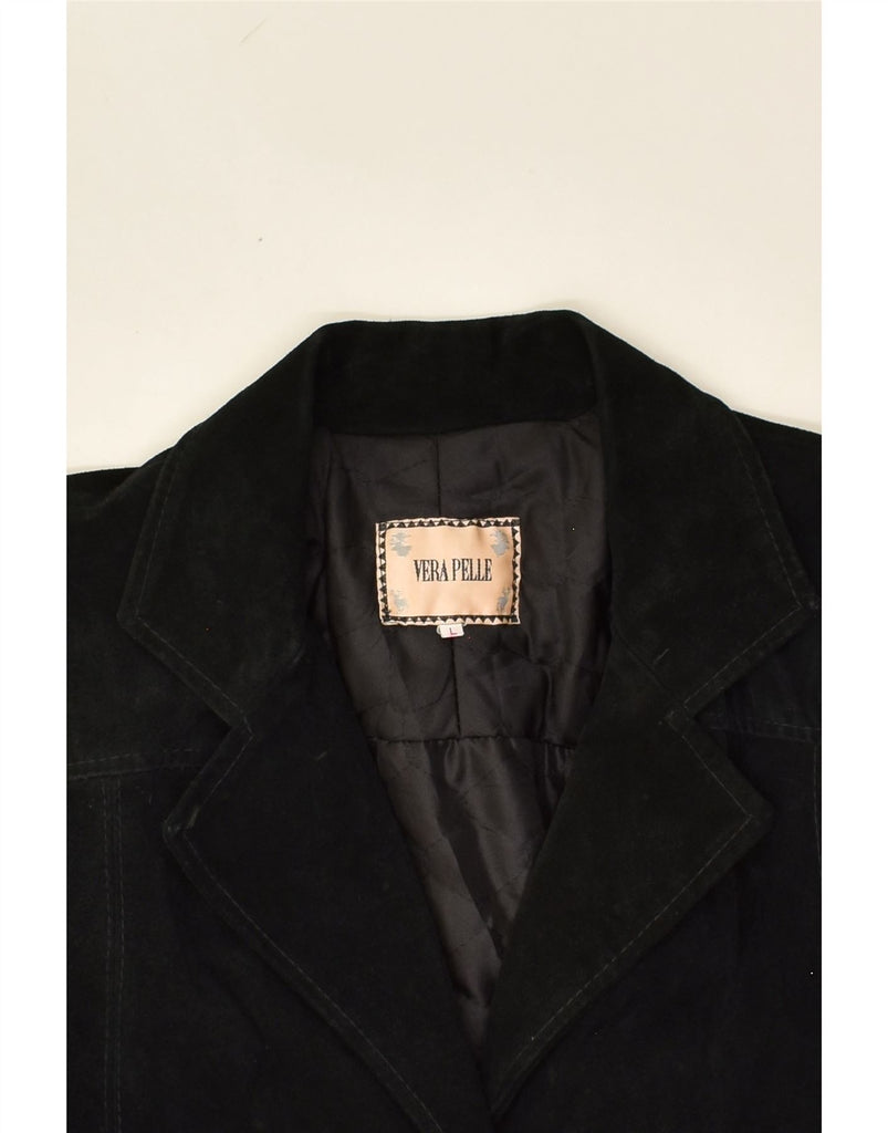 VINTAGE Womens Suede Overcoat UK 16 Large Black Leather | Vintage Vintage | Thrift | Second-Hand Vintage | Used Clothing | Messina Hembry 