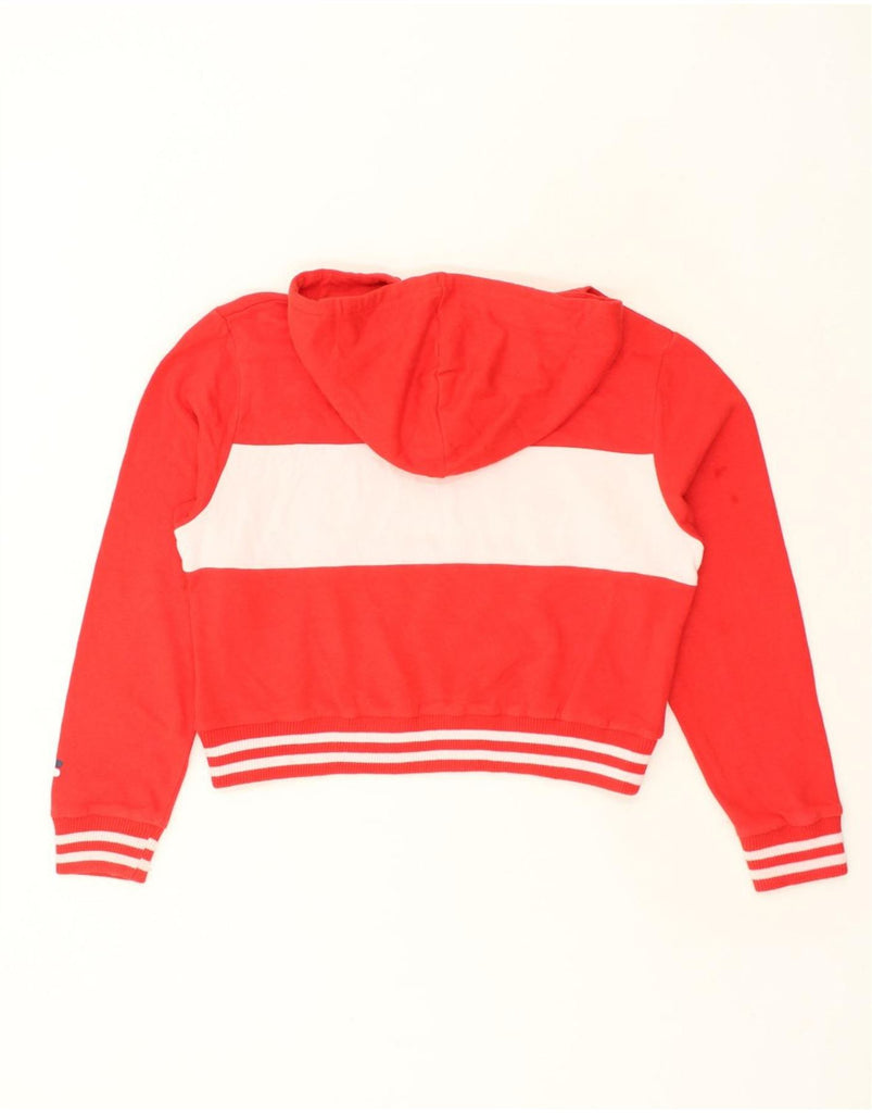 FILA Womens Oversized Crop Hoodie Jumper UK 10 Small Red Colourblock | Vintage Fila | Thrift | Second-Hand Fila | Used Clothing | Messina Hembry 