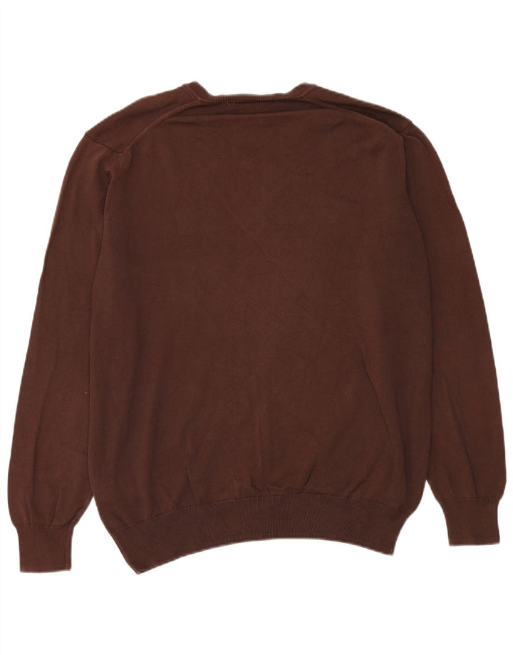 Zara Mens V-Neck Jumper Sweater XL Brown Cotton