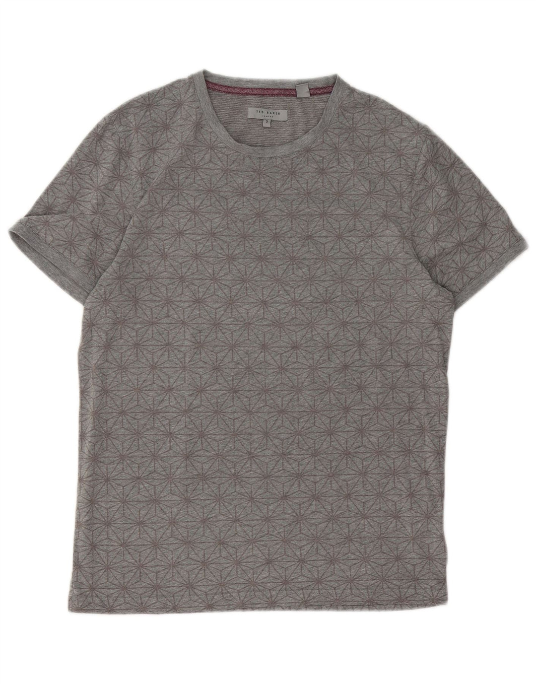 Ted Baker Mens Graphic T-Shirt Top Size 3 Medium Grey Geometric Cotton