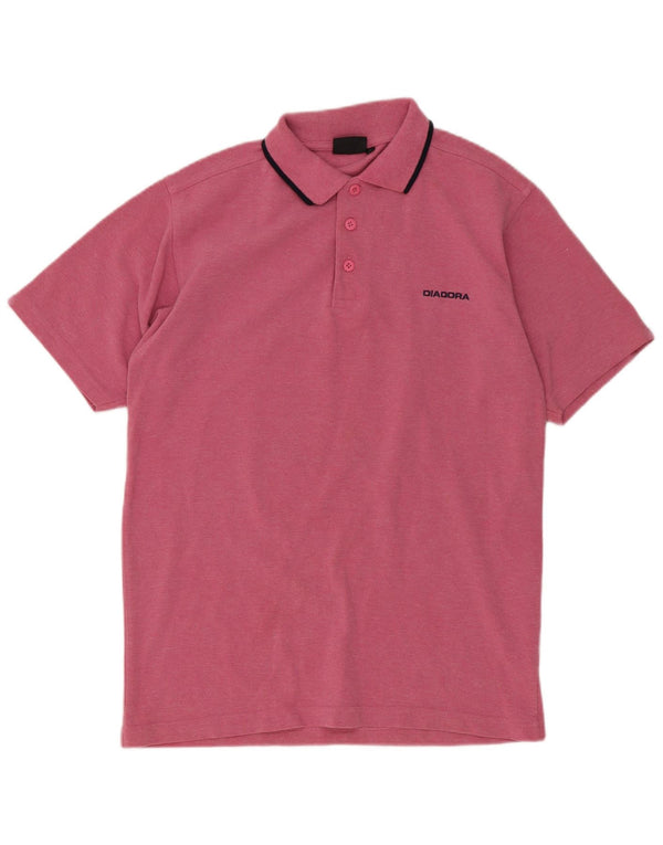 Diadora Mens Polo Shirt Small Pink Striped Polyester