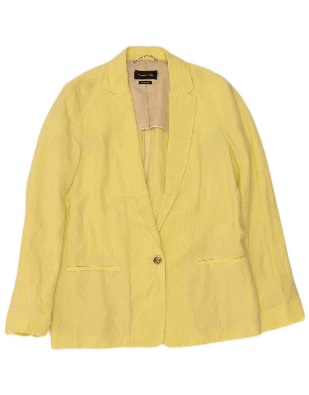 MASSIMO DUTTI Womens 1 Button Blazer Jacket EU 38 Medium Yellow Linen