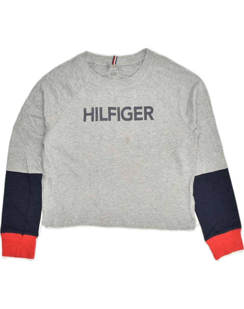 TOMMY HILFIGER Womens Graphic Sweatshirt Jumper UK 16 Large Grey | Vintage Tommy Hilfiger | Thrift | Second-Hand Tommy Hilfiger | Used Clothing | Messina Hembry 