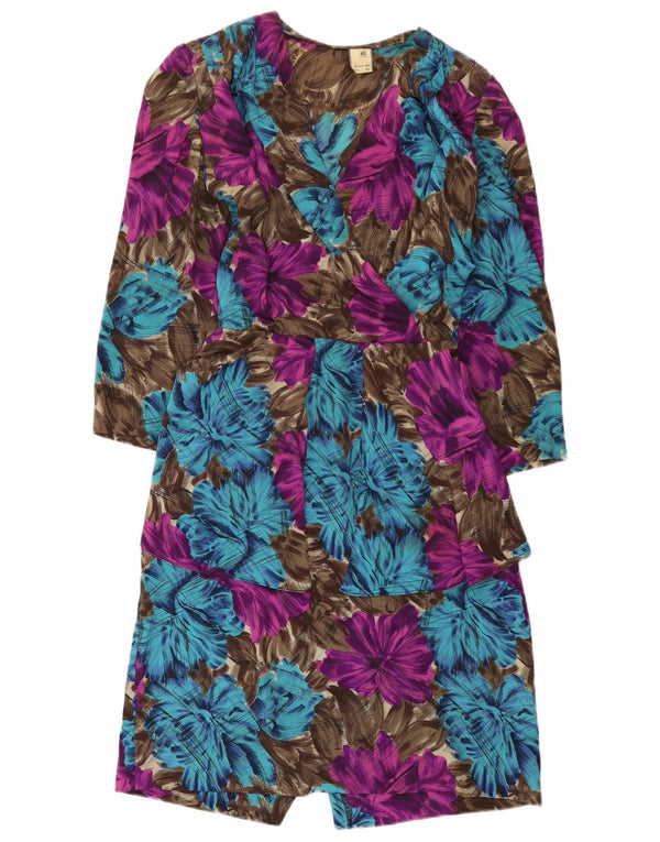 Vintage Womens 3/4 Sleeve Peplum Dress IT 48 XL Multicoloured Floral