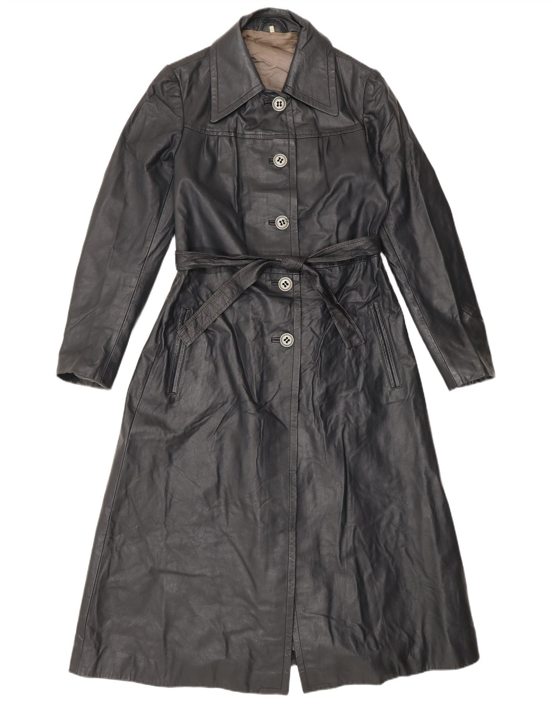 Vintage Womens Leather Coat IT 42 Medium Black