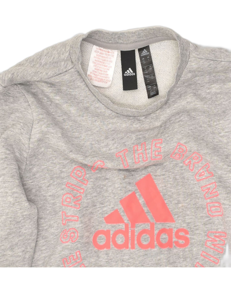 ADIDAS Girls Graphic Sweatshirt Jumper 13-14 Years Large Grey Cotton | Vintage Adidas | Thrift | Second-Hand Adidas | Used Clothing | Messina Hembry 