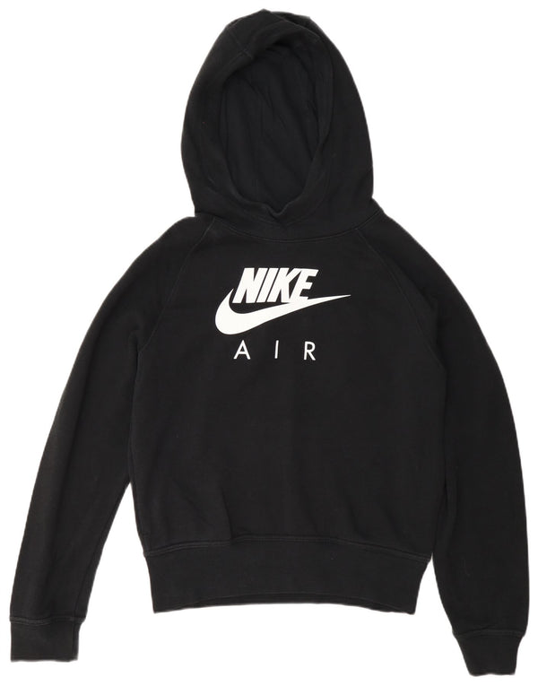 Nike Womens Graphic Hoodie Jumper UK 10 Small Black Cotton