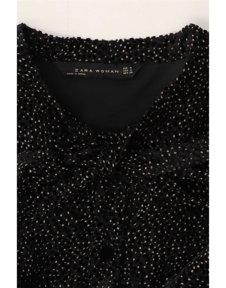 Zara Womens Front Tie Shirt Dress UK 14 Medium Black Spotted