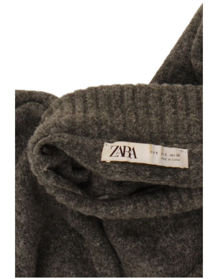 Zara Womens Crop Oversized Turtle Neck Jumper Sweater UK 10 Small Grey