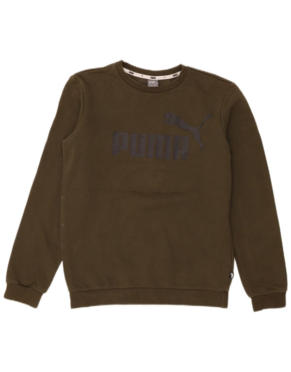 Puma Boys Graphic Hoodie Jumper 15-16 Years Khaki Cotton