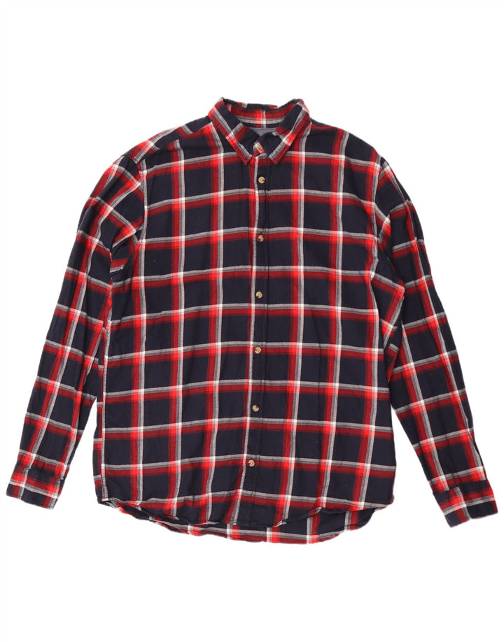 Jack & Jones Mens Flannel Shirt XL Navy Blue Check Cotton