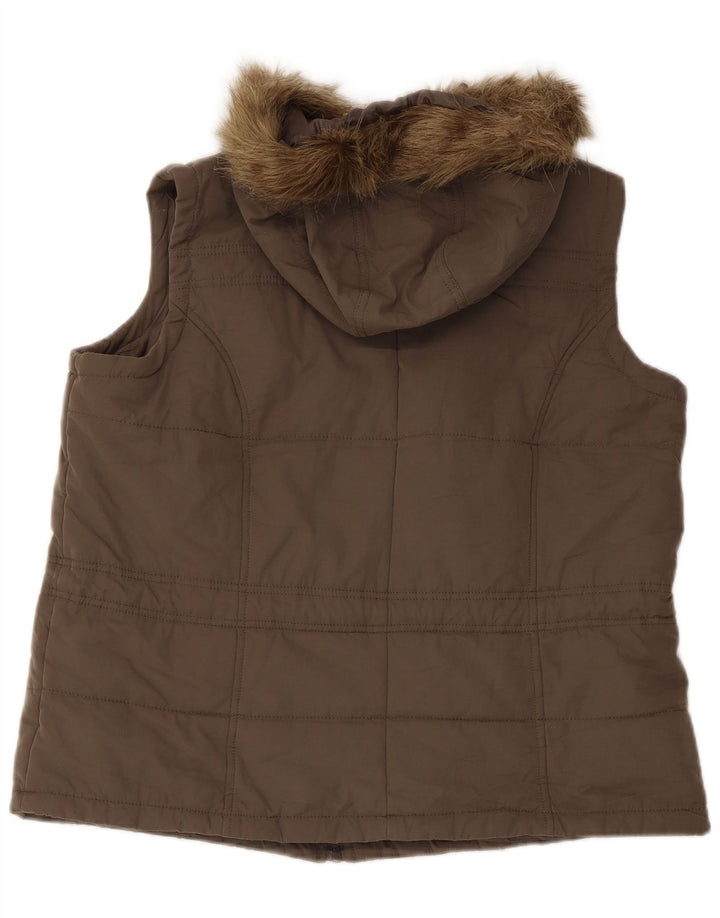 Marks & Spencer Womens Hooded Padded Gilet UK 16 Large Khaki Polyester