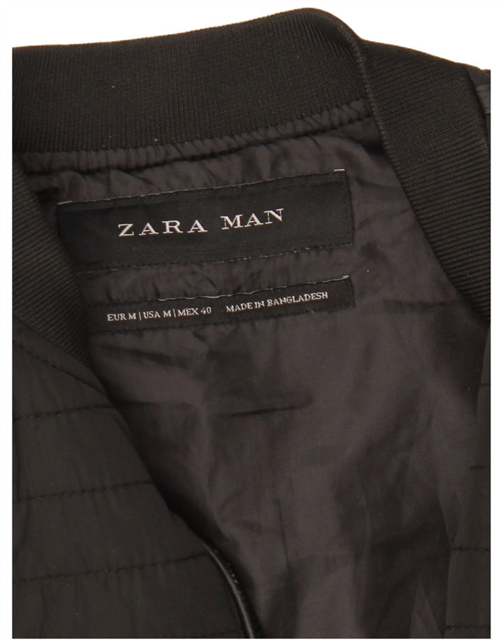 Zara Mens Quilted Gilet UK 38 Medium Black Polyester
