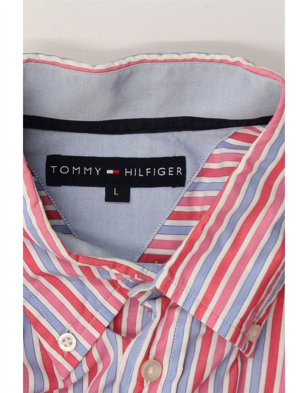 Tommy Hilfiger Mens Short Sleeve Shirt Large Red Pinstripe