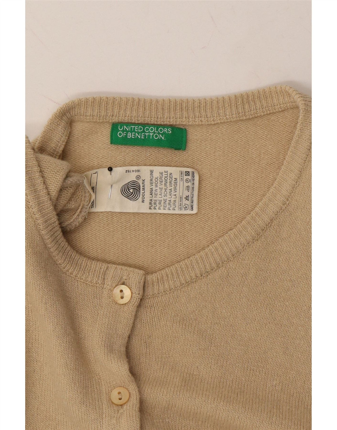 BENETTON Womens Cardigan Sweater UK 14 Large Beige Wool Vintage Benetton and Second-Hand Benetton from Messina Hembry 