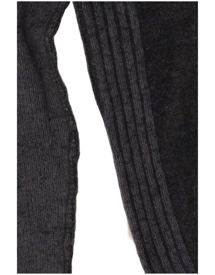 Zara Mens Crew Neck Jumper Sweater Medium Grey Colourblock Wool