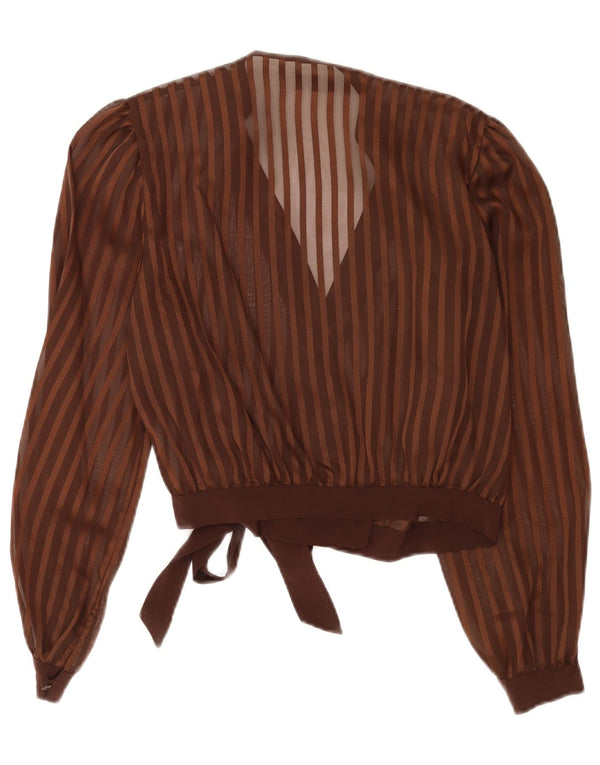 Vintage Womens Crop Wrap Shirt Blouse UK 14 Medium Brown Striped