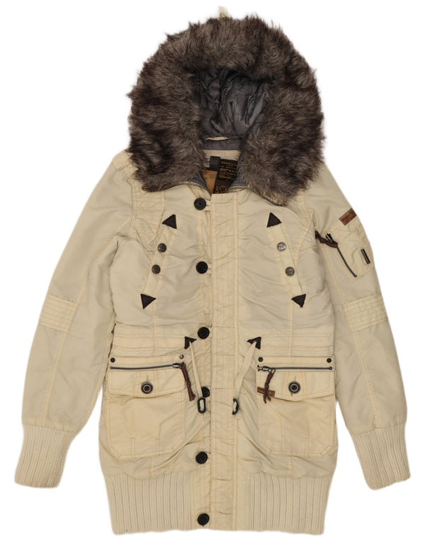 KHUJO Womens Hooded Parka Jacket UK 16 Large Off White Nylon