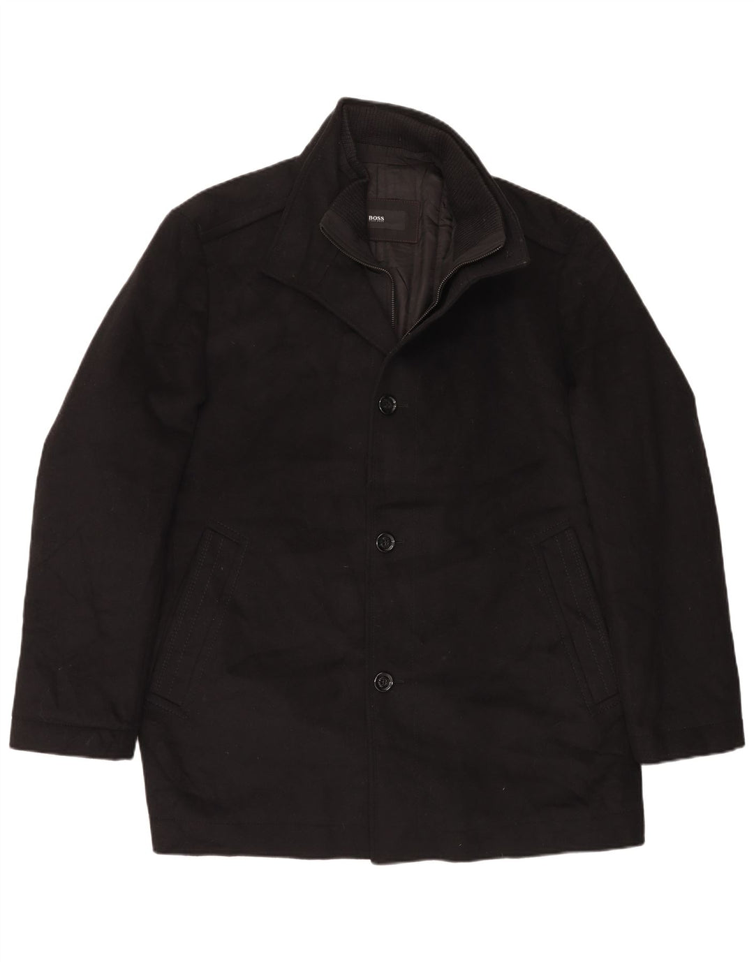 Hugo Boss Mens Overcoat EU 56 3XL Black Wool