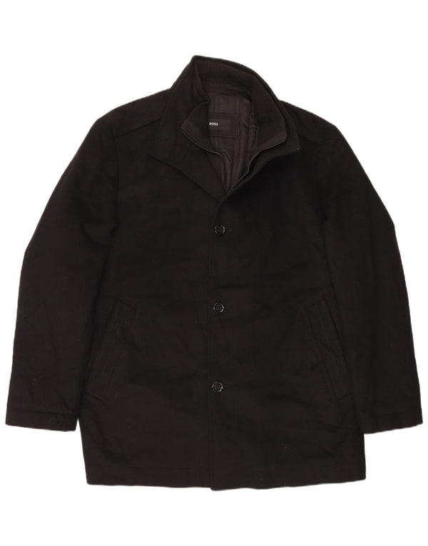 Hugo Boss Mens Overcoat EU 56 3XL Black Wool