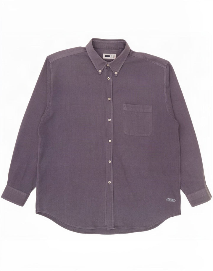Fila Mens Shirt XL Navy Blue Herringbone Cotton