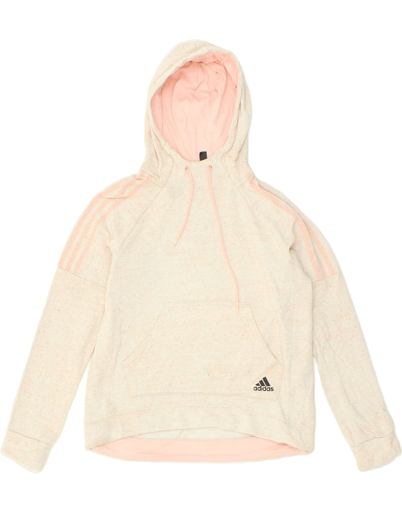 ADIDAS Womens Hoodie Jumper UK 8/10 Small Beige Flecked Cotton | Vintage Adidas | Thrift | Second-Hand Adidas | Used Clothing | Messina Hembry 