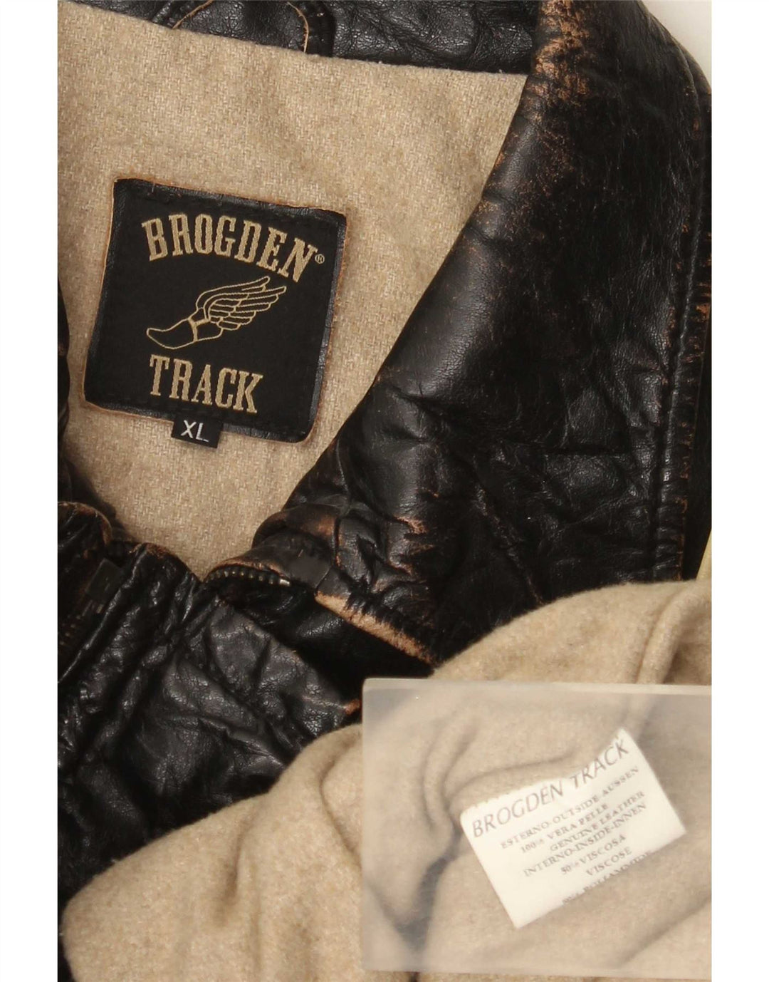 Brogden Mens Graphic Leather Jacket UK 42 XL Brown Colourblock