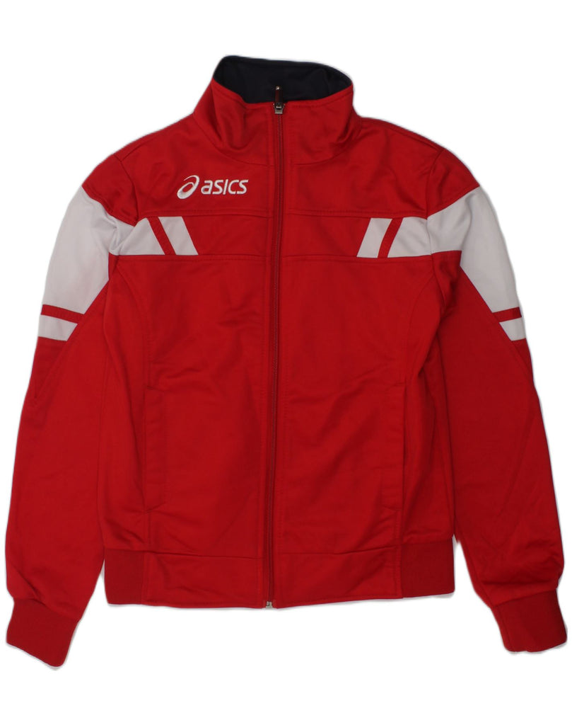 ASICS Boys Tracksuit Top Jacket 7-8 Years Red Colourblock Polyester | Vintage Asics | Thrift | Second-Hand Asics | Used Clothing | Messina Hembry 