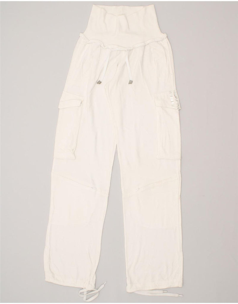 ADIDAS Womens Mom High Waist Cargo Tracksuit Trousers UK 12 Medium White | Vintage Adidas | Thrift | Second-Hand Adidas | Used Clothing | Messina Hembry 