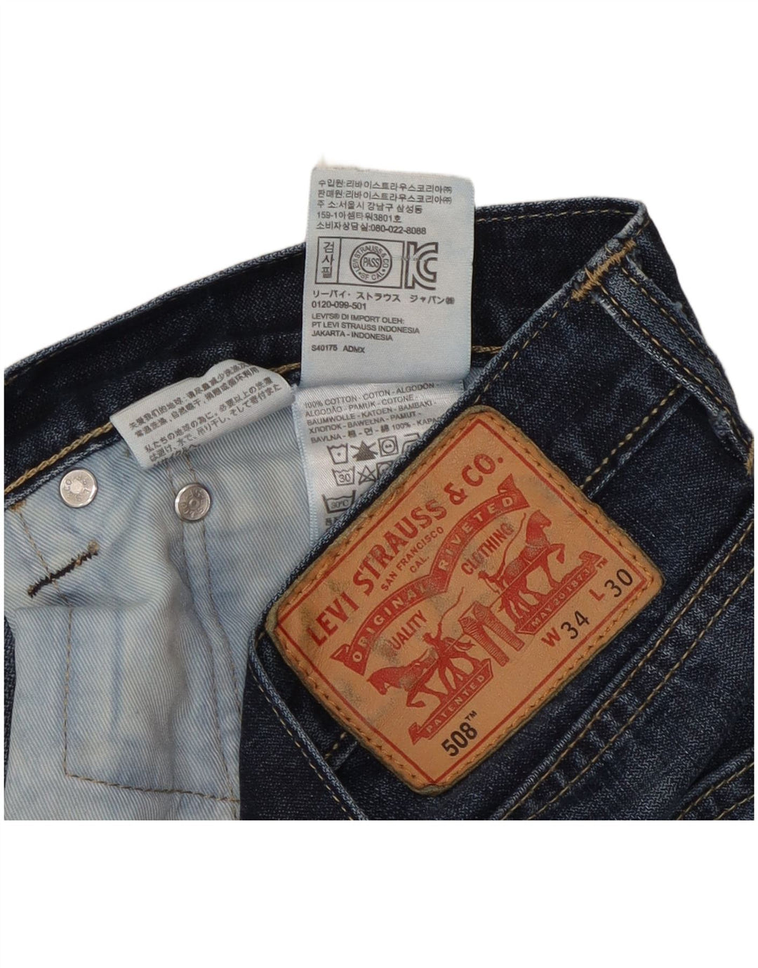Levi's Mens 508 Regular Tapered Jeans W34 L30 Blue Cotton