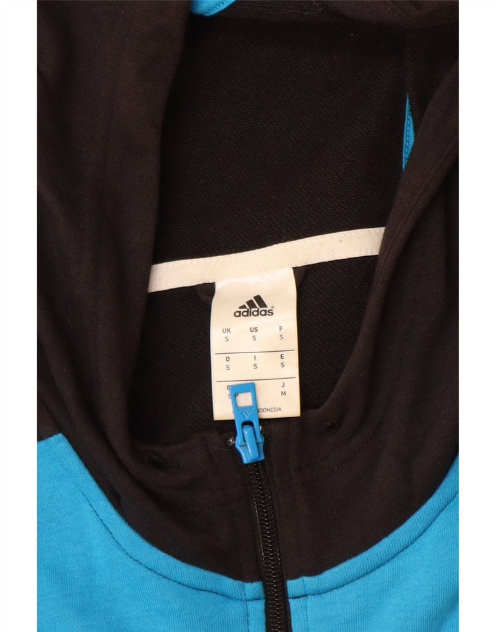 ADIDAS Mens Zip Hoodie Sweater Small Black Colourblock Cotton