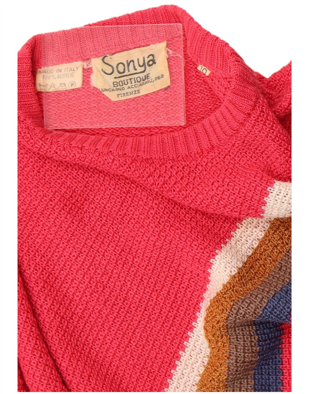 Sonya Womens Oversized Crew Neck Jumper Sweater UK 10 Small Pink Striped