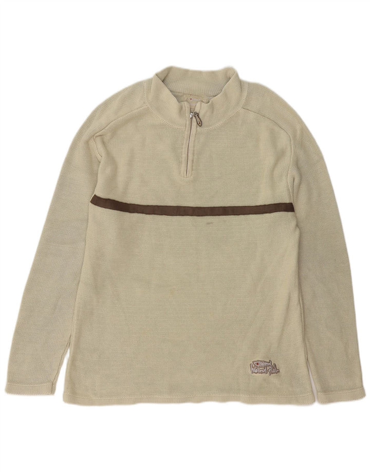 Weird Fish Mens Zip Neck Jumper Sweater Medium Beige Striped Cotton