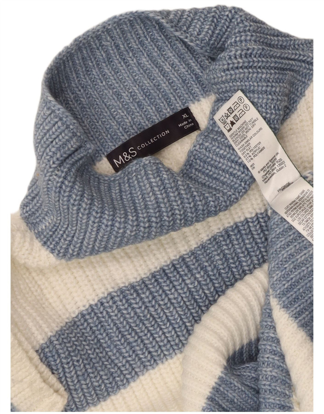 Marks & Spencer Womens Turtle Neck Jumper Sweater UK 18 XL White Striped