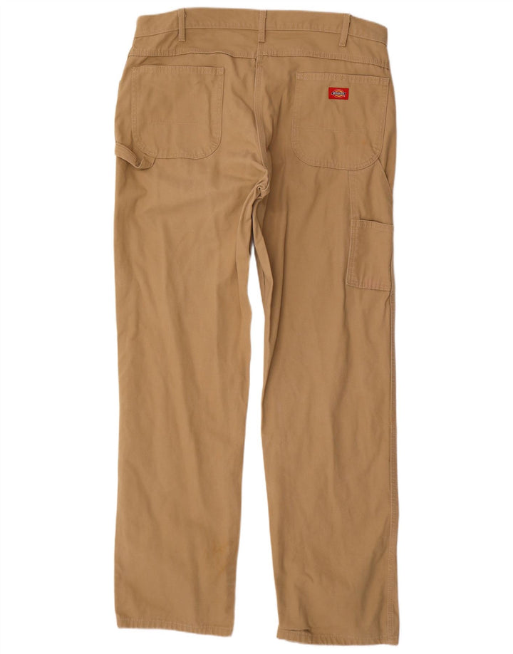 DICKIES Mens Straight Cargo Trousers W38 L36 Beige Cotton