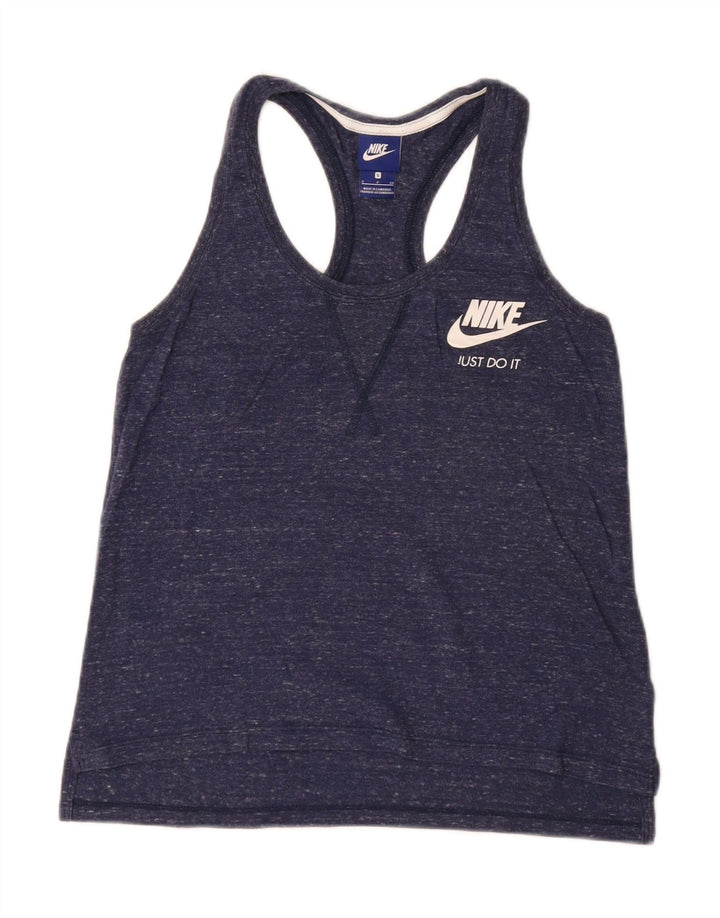 Nike Womens Vest Top UK 10 Small Navy Blue Flecked Cotton